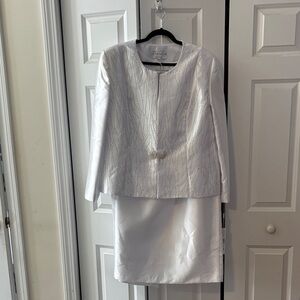 3 piece White Embellished Midi Skirt Suit